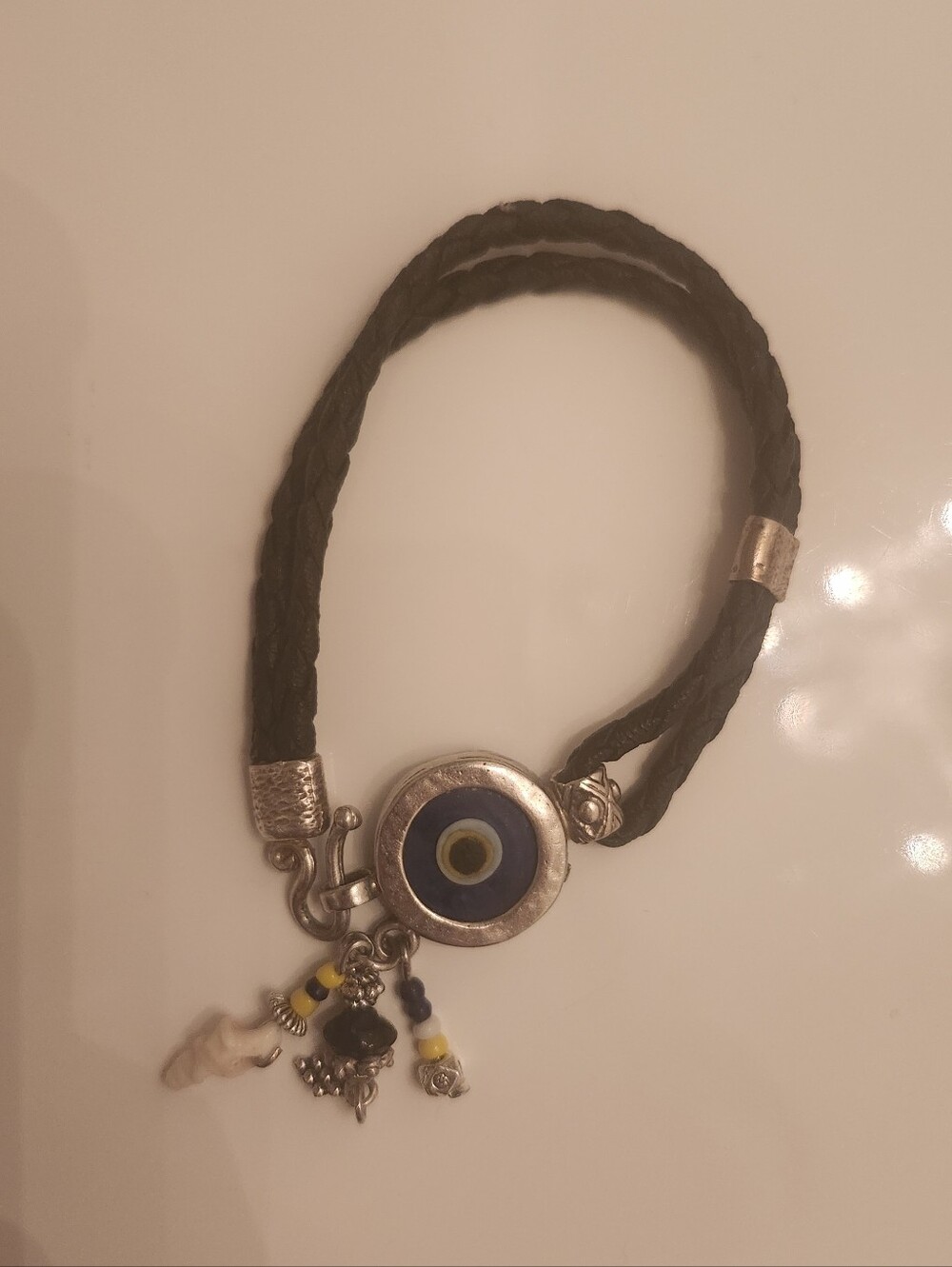 Vintage Handmade Evil Eye Leather And 925 Silver Bracelet